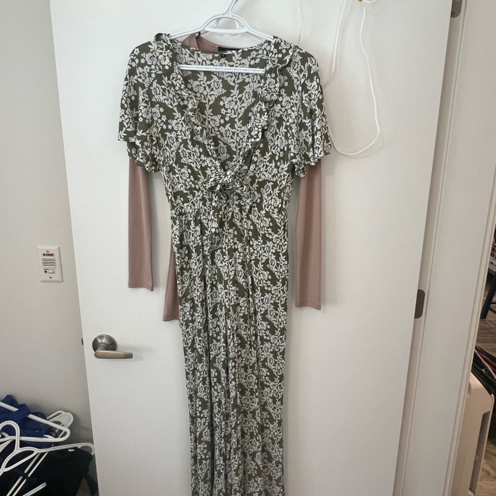 Tobi Olive and White Floral Jumpsuit